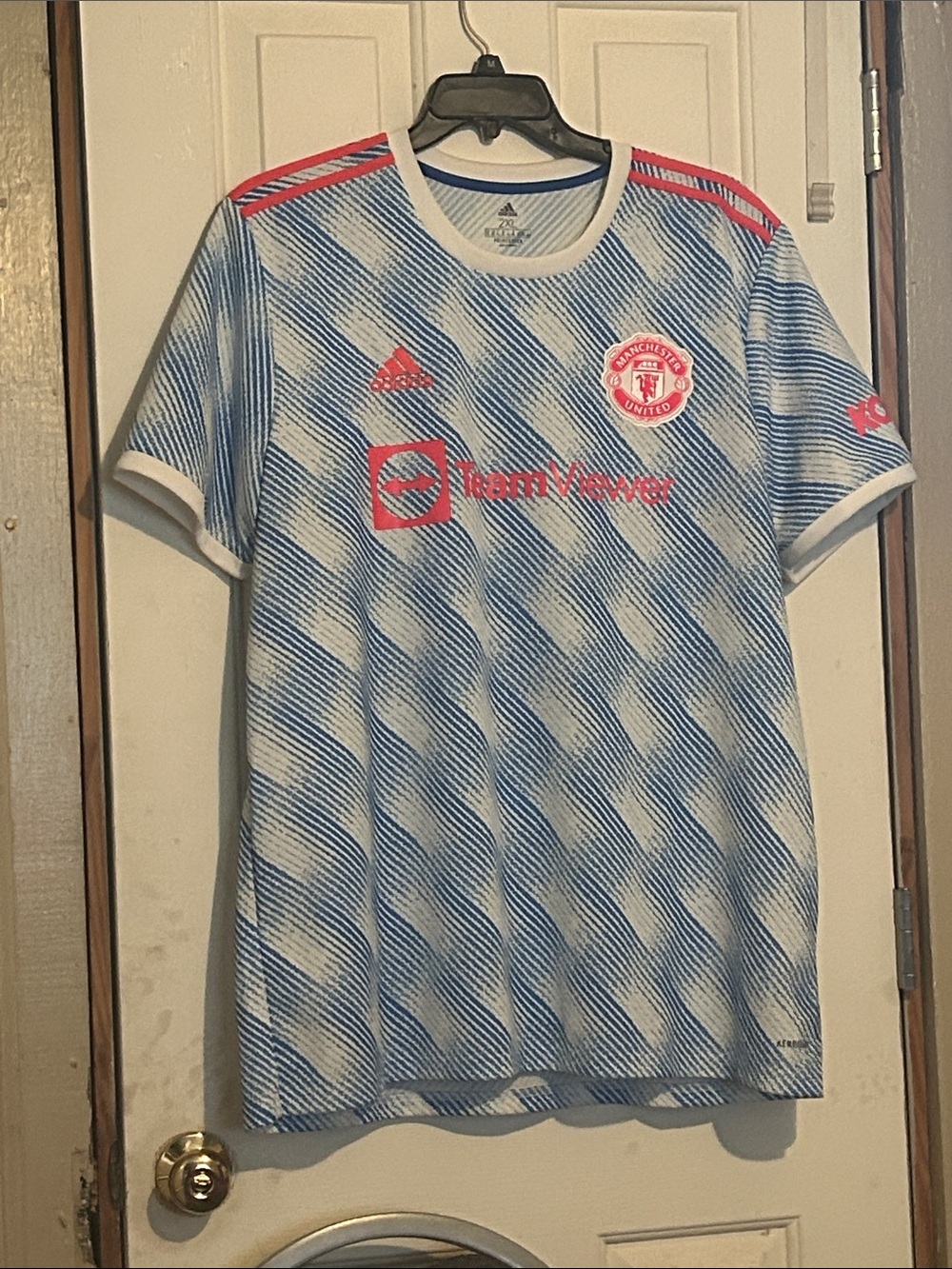 adidas Manchester United Blue and White Away Jersey with Pink Accents 070726#